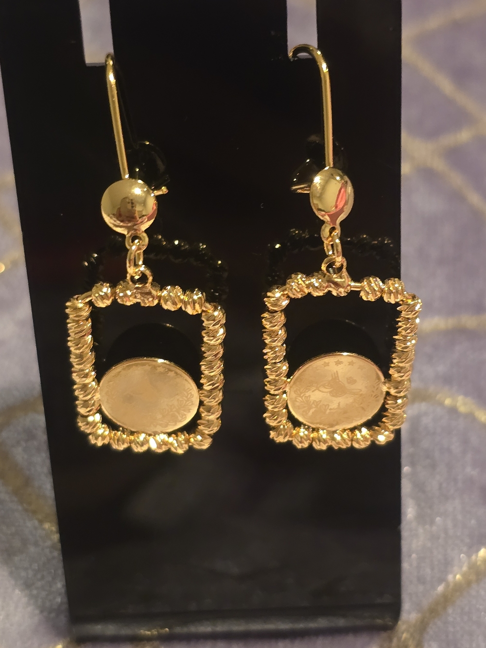 22kgp Dubai Jewelry Classic Gold Drop Frame Earrings - Elegant Women's Jewelry
